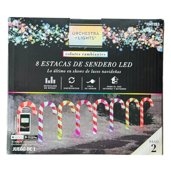 Gemmy Orchestra of Lights 8 Candy Cane Christmas Pathway Markers Color Changing - Picture 8 of 9